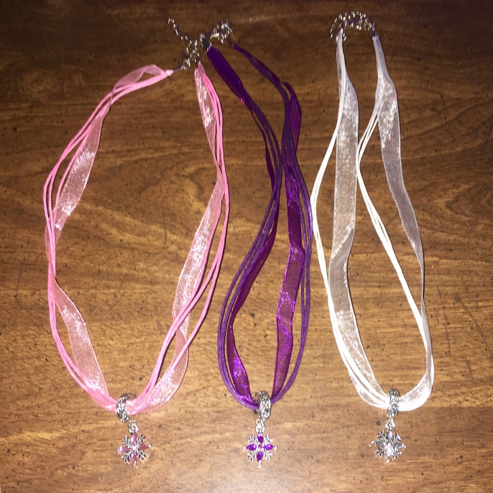 Pink Snowflake Cross Star Pendant Ribbon Necklace Choker Organza - Picture 11 of 11